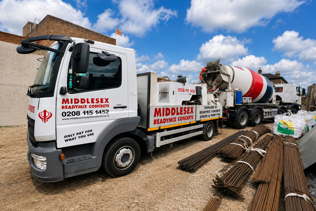 Fresh concrete being poured at a building construction site