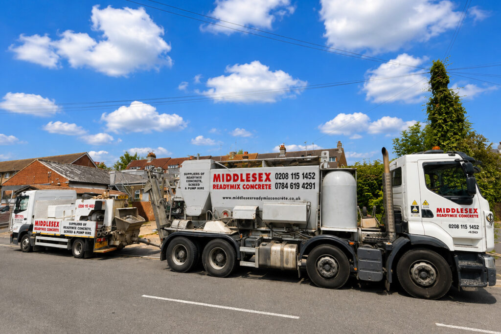 Ready mix concrete being poured at a construction site