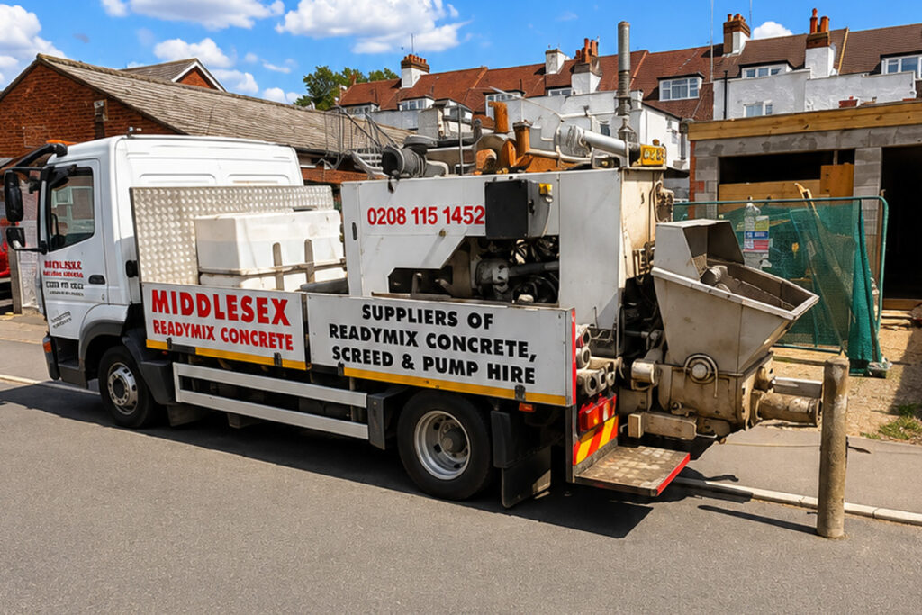 Ready mix concrete truck delivering concrete in London